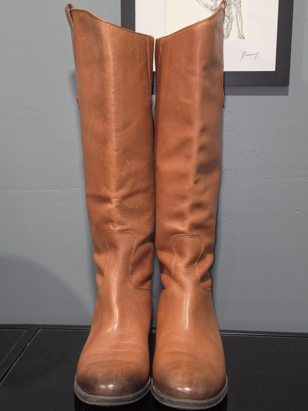 Sam Edelman Classic Tall Zip Up Whiskey Leather Penny Riding Boots Womens SZ 7.5